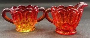 Moon And Stars Amberina Open Sugar And Creamer UV Reactive By Smith Glass - Picture 1 of 9
