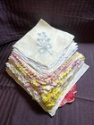 28 Vintage Lace Linen Embroidered Napkin Lot Handmade Used Decor beautiful