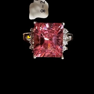 Radiant Cut Pink CZ Stein Cluster Set Silber Hochzeit Jahrestag Ring Größe 8 - Bild 1 von 11