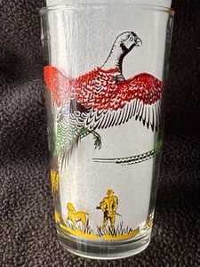 Vintage '50's Hazel Atlas 12 oz Pheasant Hunting Dog Glass Tumbler 5.25" tall - Picture 1 of 9