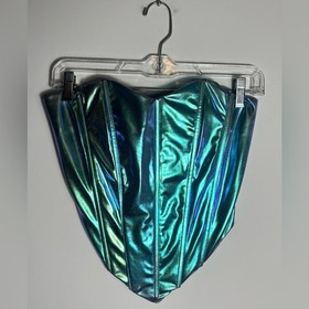 Holographic Iridescent Corset Bustier Top &ndash; Size Medium