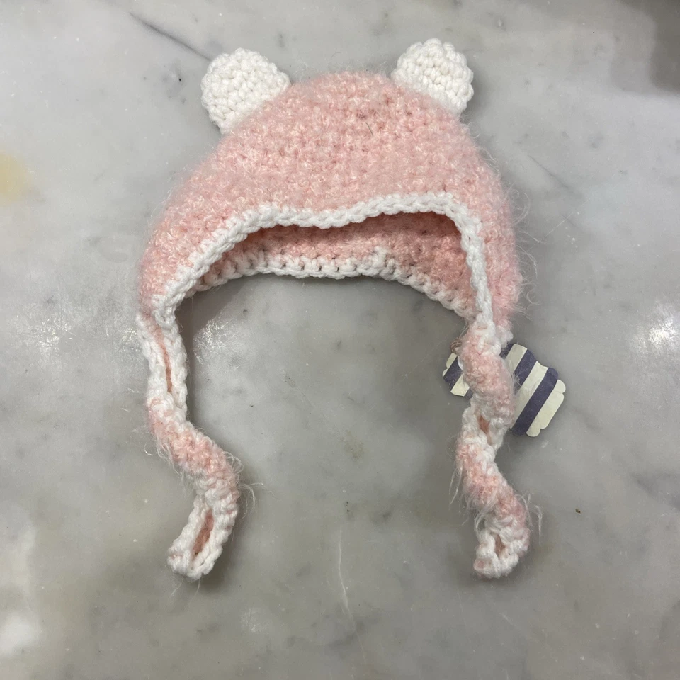 SOMBRERO DE INVIERNO TEJIDO A MANO ROSA BLANCO para MUÑECA AMERICAN GIRL 18" Foto 1 de 1