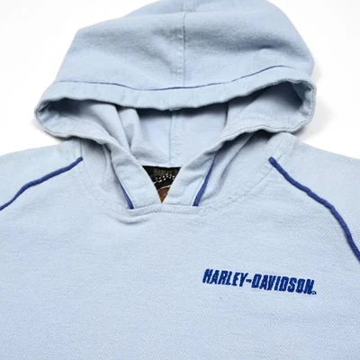 Sudadera con capucha para mujer Harley-Davidson azul de felpa francesa con ribete medio Foto 1 de 4
