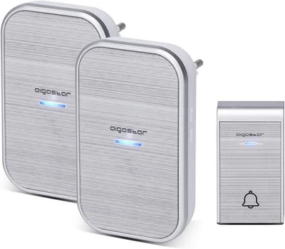 AIGOSTAR CAMPANELLO SENZA FILI WIRELESS DIGITALE IP44 DOPPIO RICEVITORE 150METRI - Immagine 1 di 4