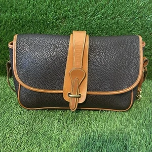 Dooney & Bourke Vintage Brown Pebbled Leather with Brown Trim Flap Shoulder Bag - Picture 1 of 16