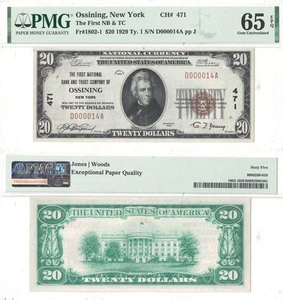 1929 $20 Ossining, New York PMG Gem-65 EPQ Charter 471 - Picture 1 of 1