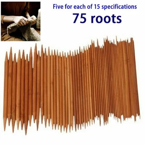 75pcs 15 Sizes Double Pointed Carbonized Bamboo Knitting Needles Crochet Set UK - Picture 1 of 1