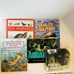 Lot of 5 Sea Ocean Fish Shark Animal Science Nature Books Instant Library HC - Foto 1 di 24