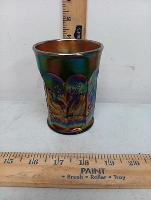 Northwood Singing Birds Amethyst Carnival Glass Tumbler - Image 1 of 4