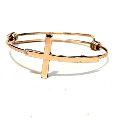 Brazalete Brazalete Ajustable Cruz Cristiana Oro Rosa Foto 1 de 3