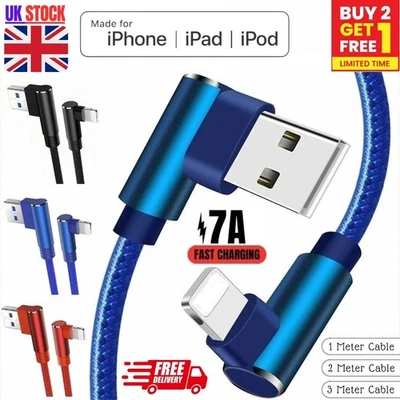 Heavy Duty Lead For IPhone IPad 90° Degree USB Data Fast Charging Charger Cable - Image 1 of 4