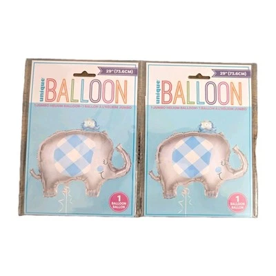 Globo de aluminio Mylar de 29" Baby Shower azul elefante floral gigante - paquete de 2 Foto 1 de 2
