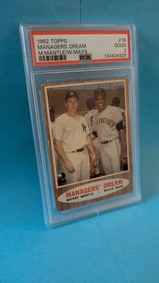 1962 Topps Baseball Managers Dream M. Mantle and W.Mays #18 PSA 2 Bueno Foto 1 de 3