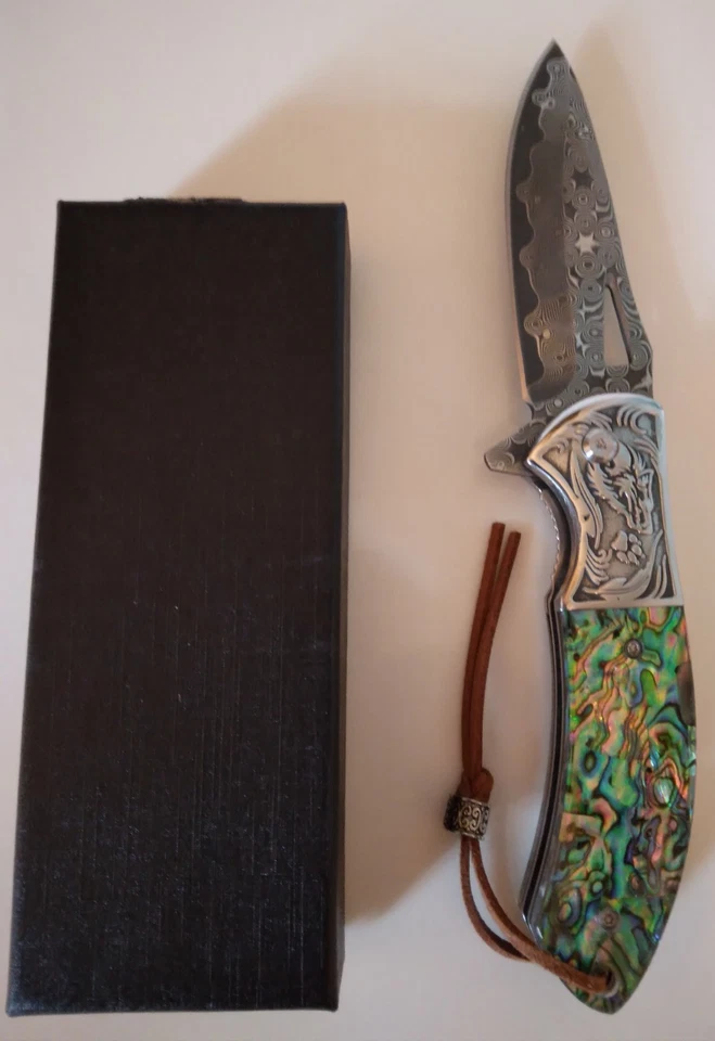 Hand made Damascus Steel Knife (Abalone Handles) New - Image 1 of 1