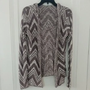 Chevron Patterned Brown and Cream Women's cardigan with hood, Medium, Maurices - Picture 1 of 3