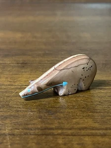 Vtg Native American Zuni Carving Fetish Turquoise Eyes Heart Line 1 7/8” - Bild 1 von 7
