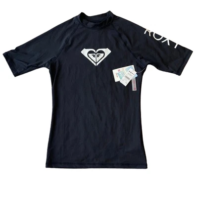 ROXY Whole Hearted Short Sleeve Rash Guard Swim Shirt Women’s Small S Black NWT - Image 1 of 4