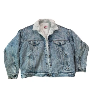 Vintage Levis Acid Wash Denim Sherpa Lined Trucker Jacket USA Made Size XL - Picture 1 of 19