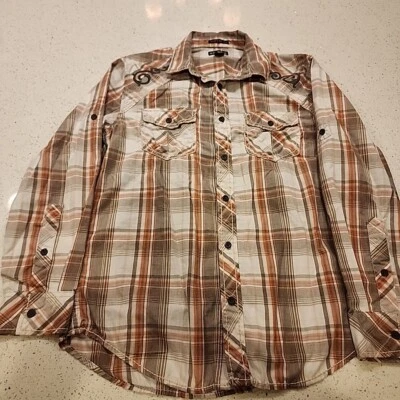 Camisa Helix Para Hombre S Beige A Cuadros Manga Larga con Pestaña Enrollable Botones Ajuste Atlético  Foto 1 de 4