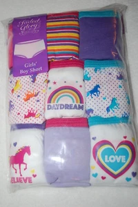 Girls Panties 9 PAIR BOYSHORTS Pink Turquoise White HORSES HEARTS RAINBOW Sz 4 - Picture 1 of 1