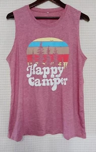 Women's "Happy Camper" Sleeveless Tank Top - Size XL - Graphic Print - Picture 1 of 7