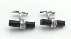 Manschettenknöpfe 18 Karat Weißgold Diamant & schwarzer Onyx. Einzelhandel 2500 $ - Bild 1 von 5