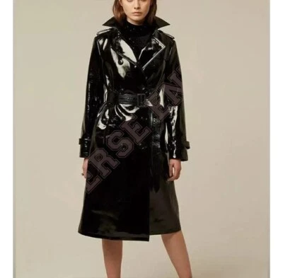 Vinyl PVC Leather Trench Vinyl Shiny Light Weighted Raincoat Stylish Trench Coat - Image 1 of 4