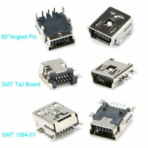 Mini USB Type B 5PF Female Connector SMT/DIP 90°Angled/Tail Board PCB Socket - Picture 1 of 13