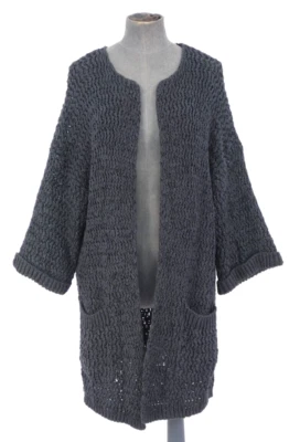 Cardigã Noa Noa azul robusto malha comprimento médio mangas quimono bolsos frontais abertos G - Imagem 1 de 4
