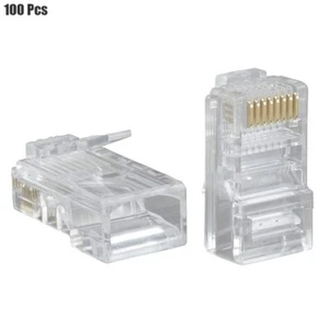 100 Pcs Cat5e RJ45 8P8C Plug Connector Ethernet LAN Network Cable End Solid Wire - Picture 1 of 3