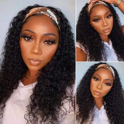Headband Wig Human Hair Deep Wave 18 inch None Lace Front Wig Human Hair Mach... - Image 1 of 4