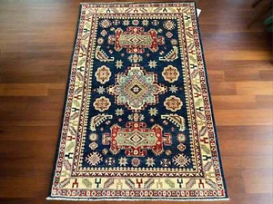 Navy Blue Kazak Rug 4X6 Wool Hand-knotted # 13696 - Picture 1 of 9