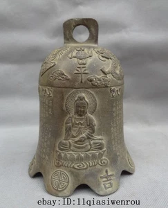 Tibet Bronze Buddhist Temple Fly Dragon Statue Kwan-Yin GuanYin Dynasty Bell - Picture 1 of 6
