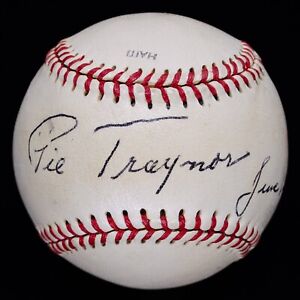 The Finest Pie Traynor Single Signed Baseball HOF D.1972 JSA Graded 8!