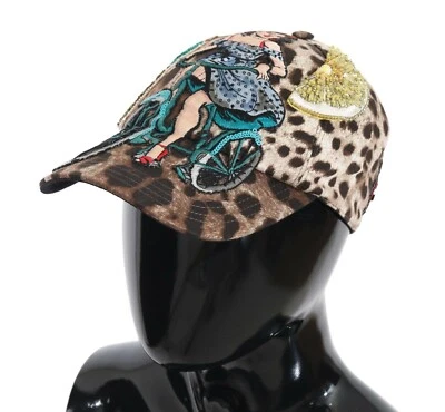 DOLCE & GABBANA Sombrero Marrón Leopardo Lentejuelas Sicilia Apliques Gorra de Béisbol s. 56 / XS Foto 1 de 4
