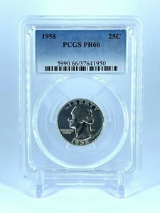 PR66 1958 PCGS GRADED SILVER WASHINGTON QUARTER PROOF RARE 25 CENTS US COIN  - Picture 1 of 2