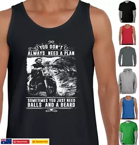 Funny T Shirt motorbikes balls beards Fathers Dad Mens Singlet size Aussie new - Picture 1 of 15