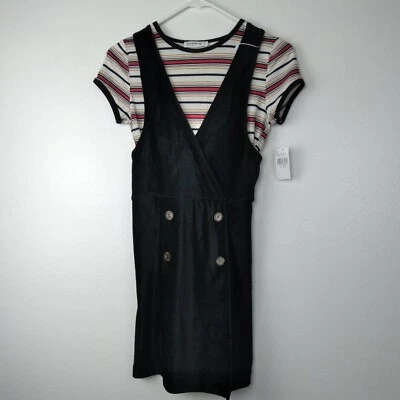 Knit Works Pinafore Dress Outfit Girl's Large 14 Black Striped T-shirt Bib Skirt - Image 1 of 4
