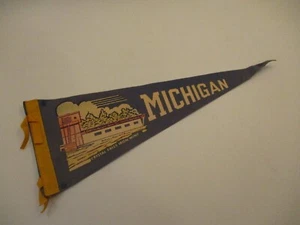Vintage Crystal Falls Iron Mine Michigan Travel Pennant Graphic Blue Yellow 18" - Picture 1 of 6