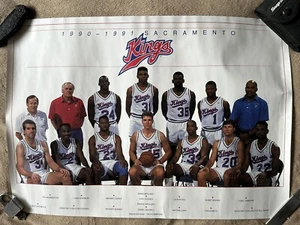 VINTAGE SACRAMENTO KINGS 1990-91 TEAM PHOTO 2-SIDED 15.25x21.5" WALL POSTER RARE - Picture 1 of 6