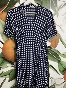 Anthropologie 11.1. Vestido Tylho XS Azul Marino Lunares Envolvente Cinturón Manga Corta - Imagen 1 de 7