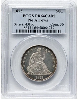 1873 50C No Arrows, Closed 3 Liberty Seated Half Dollar PCGS PR64CAM - Image 1 of 2