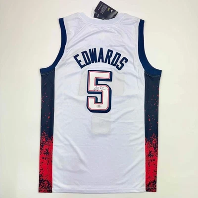 Autographed/Signed Anthony Edwards United States USA White Jersey PSA COA - Image 1 of 4