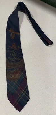Polo Ralph Lauren gravata de seda faisão árvore xadrez paisley azul - Imagem 1 de 4