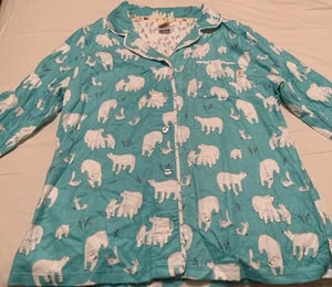 Munki Munki Damen Flanell Pyjama TOP Eisbär Aqua Weiß Neu ohne Etikett Large - Bild 1 von 6