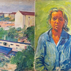 Frauenporträt Stadtlandschaft Berlin? unsigniert Öl auf Malpappe 2 Hälfte 20 Jhd - Picture 1 of 5