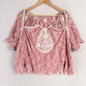 Urban Outfitters Top Blouse Sz Medium Pink Floral Sheer Embroidered Panels Boho - Picture 1 of 9