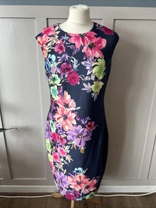 Jacques Vert Mother Of The Bride Bodycon Dress Size 12 Navy Floral Sleeveless - Picture 1 of 8