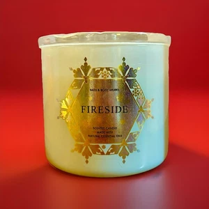 Bath & Body Works Fireside Glass Lid Snowflake Christmas 3 Wick Candle - Picture 1 of 2