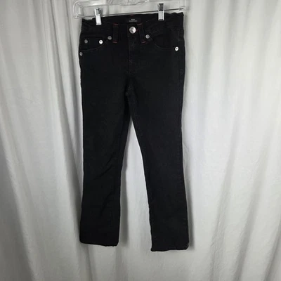 True Religion Jeans Youth 12 Black Ricky Relaxed Straight Red Stitching Denim - Image 1 of 4